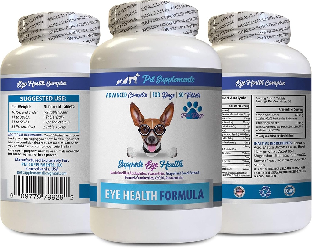 Oogverzorging voor honden - Honden Eye Health Formula - Advanced Eye Support Complex - VETS Aanbevolen, Honden Cranberry, Oogzicht Supplement voor honden, Supplement voor oogverzorging, Oogondersteuning Vitaminen 1Bot 60Tabs