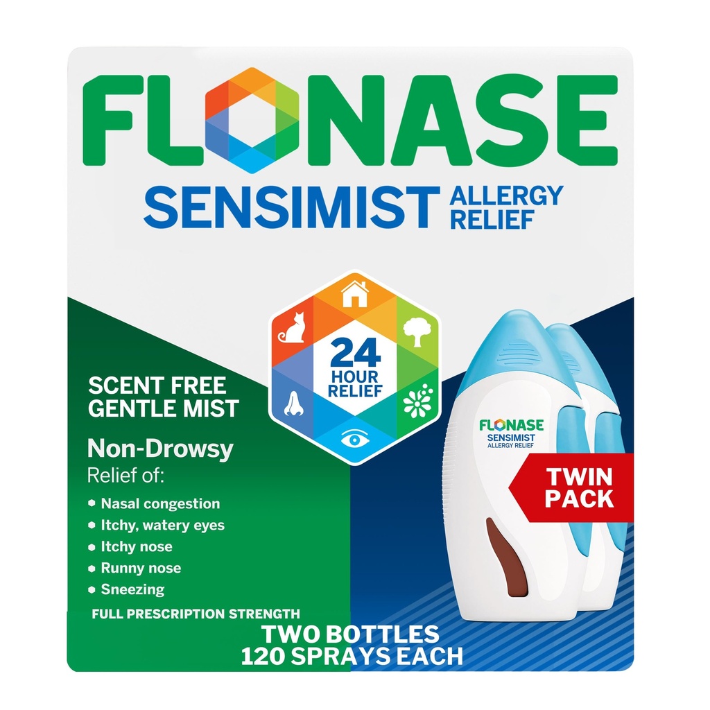 Flonase sensimist Allergie Relief Nasal Spray voor niet-Drowsy, 24-uurs Multi-Symptoom Allergie Relief 120 Sprays (pakket van 2)