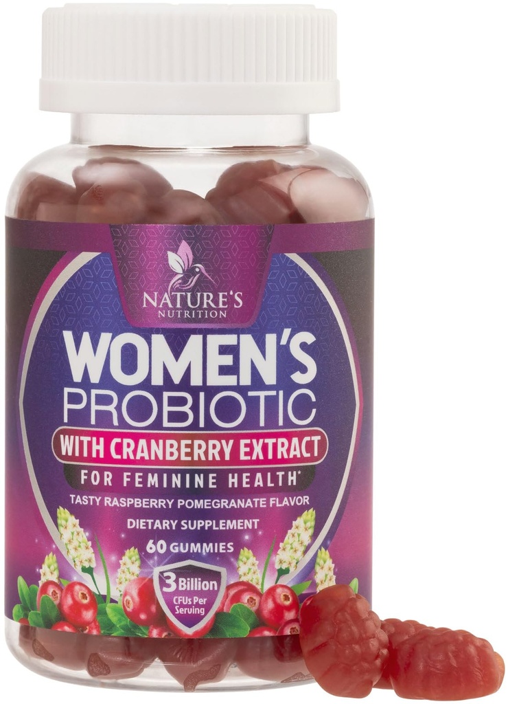 Probiotica voor vrouwen Gummies met Cranberry - 6 Premium Strains voor PH Balance, Digestieve Gezondheid, Vaginale & Immune Ondersteuning, 3 Miljard CFU, Vrouwen Probiotische Gummy voor Vrouwelijke Gezondheid - 60 Gummies