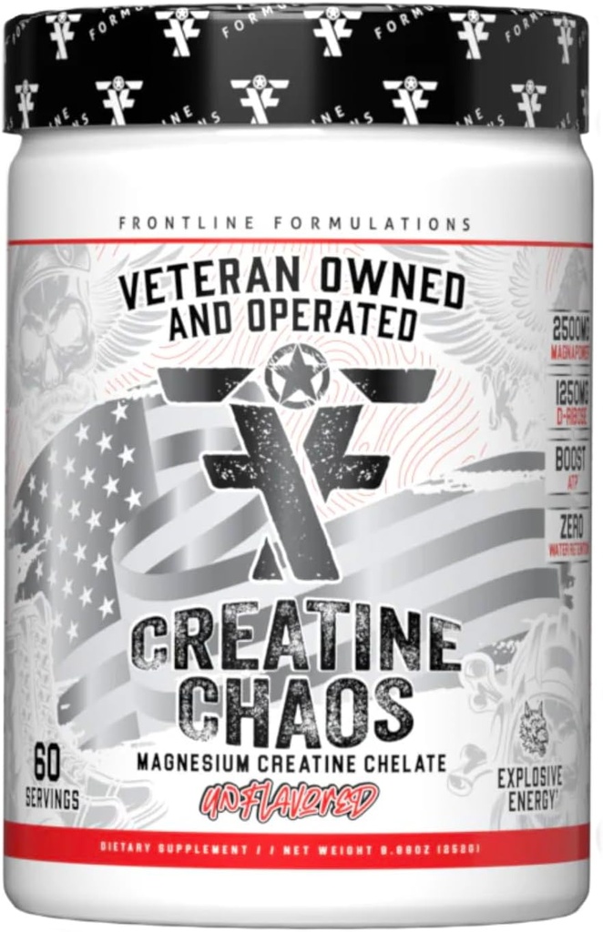 Chaos de créatine, favorise la croissance musculaire maigre, sans arôme, aide la récupération musculaire, supplément post-entraînement, vétéran possédé et exploité (60 portions, chélate de créatine de magnésium)