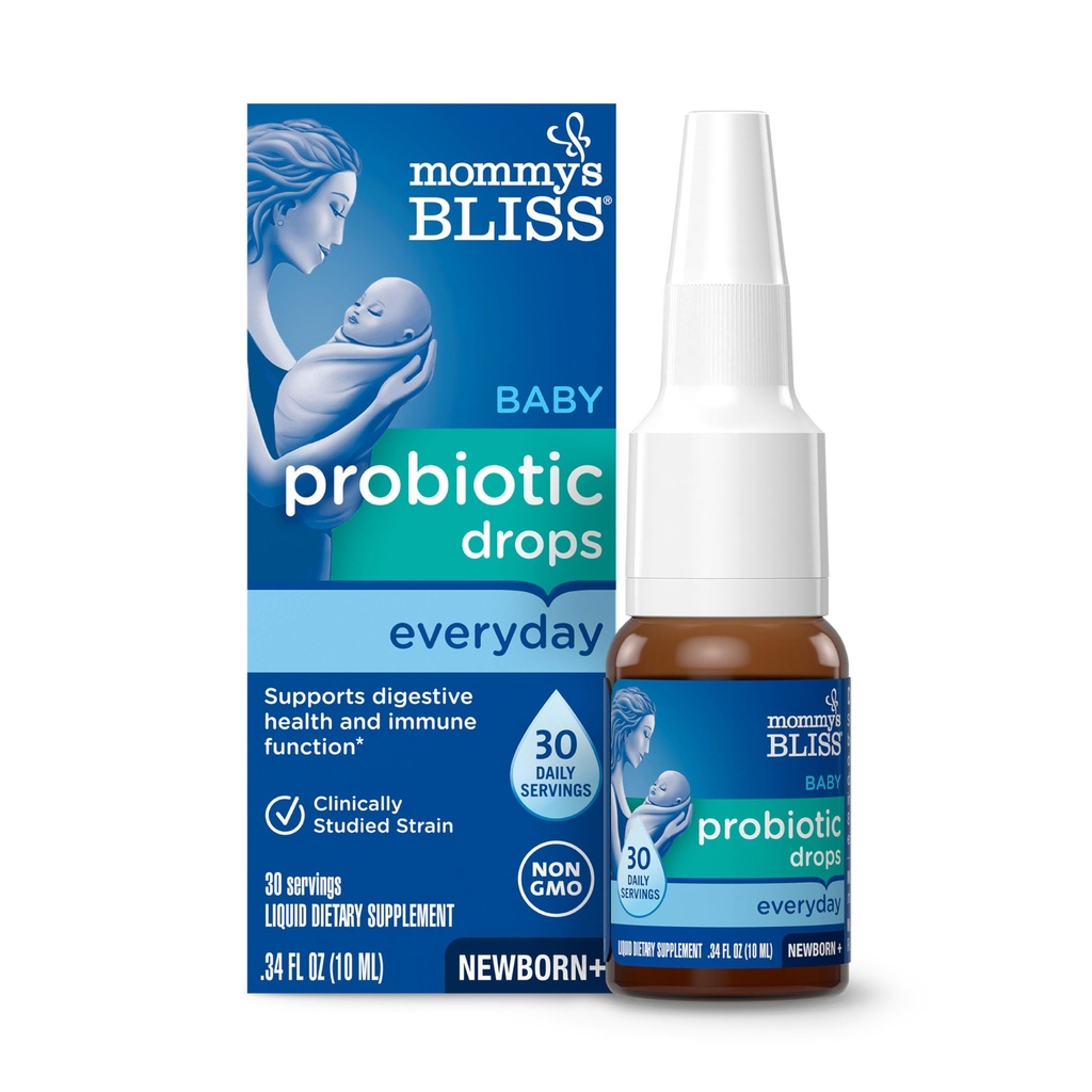 Mama's Bliss Baby Probiotische Drops, Daily Gas, Constipatie en Colic Symptoom Relief + Immune Support, Pasgeborenen & Up, 0,34 Fl Oz (30 Servers)