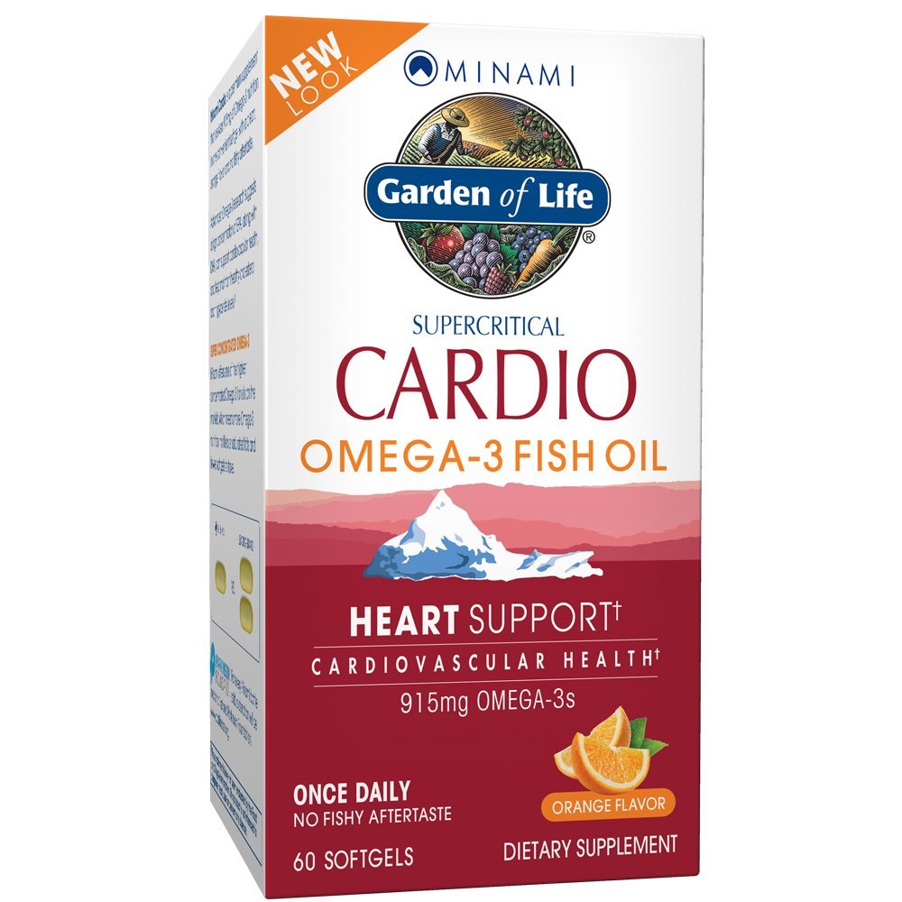 Tuin van het leven Visolie Omega 3 - Cardio Visolie Supplement voor de gezondheid van het hart, 915mg Omega 3 vetzuren EPA & DHA - Oranje smaak, Twee maanden Supply, Minami Ultimate Supplementen, 60 Softgels