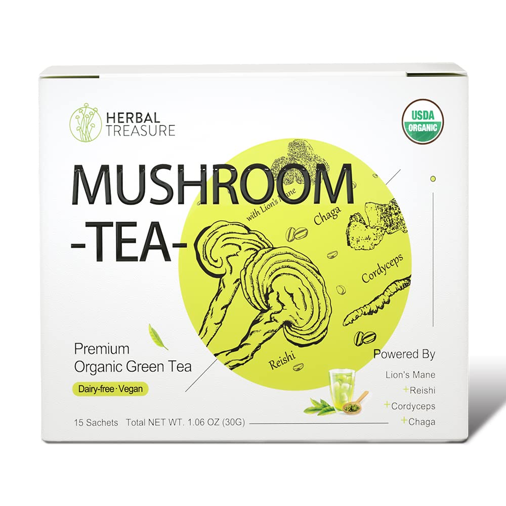 WL Herbal Treasure Mushroom Green Tea met Lions mane Reishi Cordyceps Chaga 15 Tellen