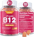 NEVISS Vitamine B12 10000 mcg (methyl B12) Gummy's met vitamine D3, B9 Vitamine Folate, Vitamine C, voor energie Boost & Metabolisme, zenuwstelsel, sterke botten, immuunondersteuning, lage suiker, 120 telling