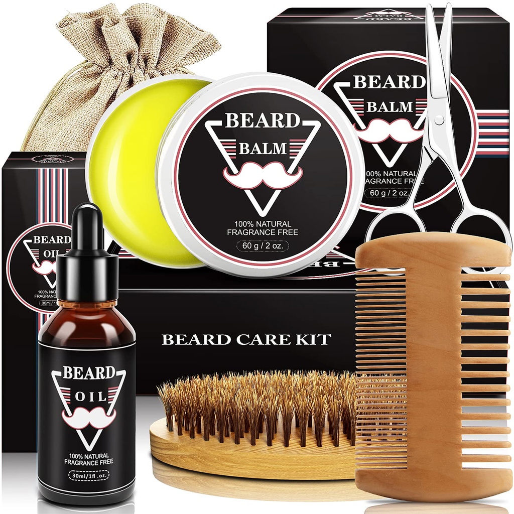 ABUDICS Cadeaus voor Mannen, Baard Kit, Baard Grooming Kit w/Baard Oil Baard Balm Baard Borstel Baard Comb Baard Schaar, Cadeaus voor Pap Echtgenoot Him Boyfriend