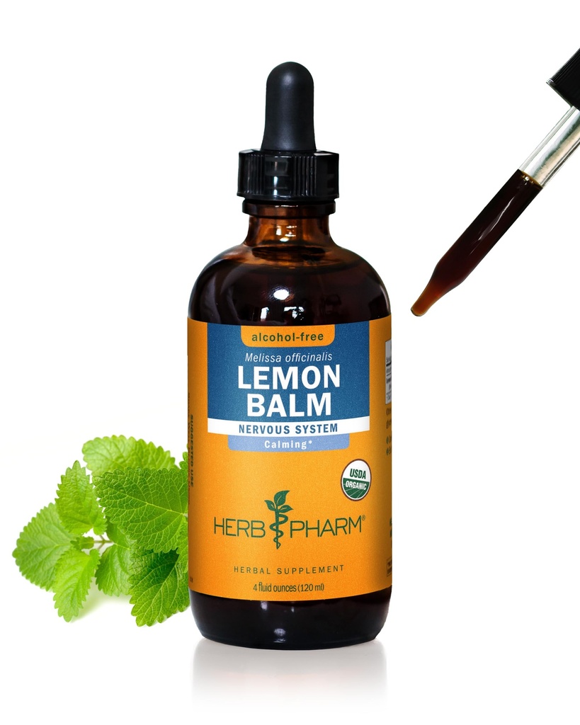 Herb Pharm Certified Biologische Citroen Balsem Liquid Extract voor het kalmeren van zenuwstelsel ondersteuning, Alcoholvrije Glycerite, 4 Ounce
