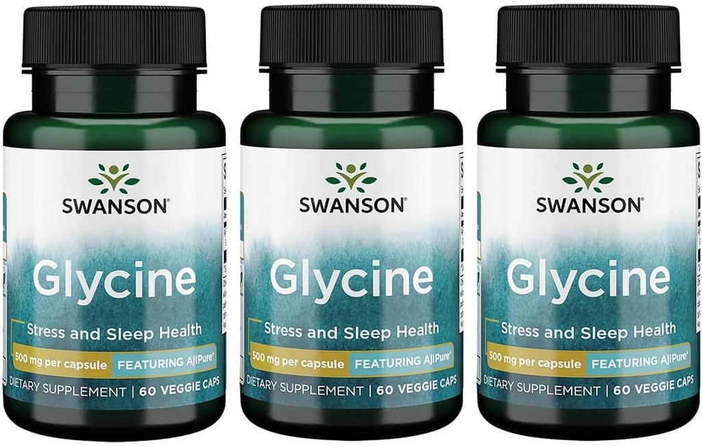Swanson Aminozuur Ajipure Glycine Farmaceutische Graad 500 Milligrammen 60 Veg Capsules (3 verpakkingen)