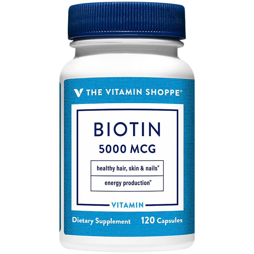 De vitamine Shoppe Biotin 5000MCG, Nutriënt Metabolisme Ondersteuning voor gezond levendig haar, gezonde huid en sterke nagels, energieproductie (120 capsules)