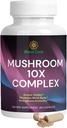 Mushroom 10X Complex - Lions Mane, Reishi en Cordyceps - Supplement for Natural Energy & Stress Relief - Immune Boost - Focus & Memory - Natural & Non-GMO