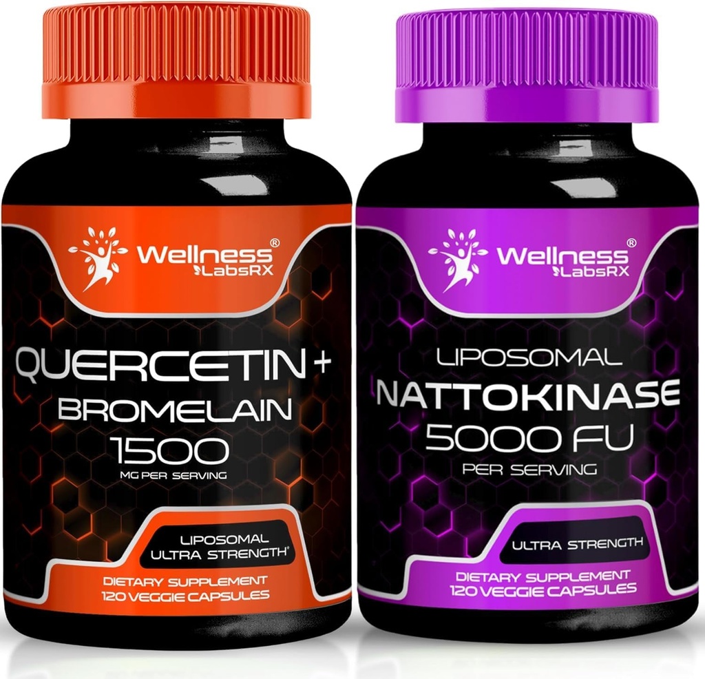 WELLNESS LABSRX Quercetin with Bromelain | Nattokinase Supplement Capsules - 5000 FU - Enzymes from Pure Japanese Natto Extract