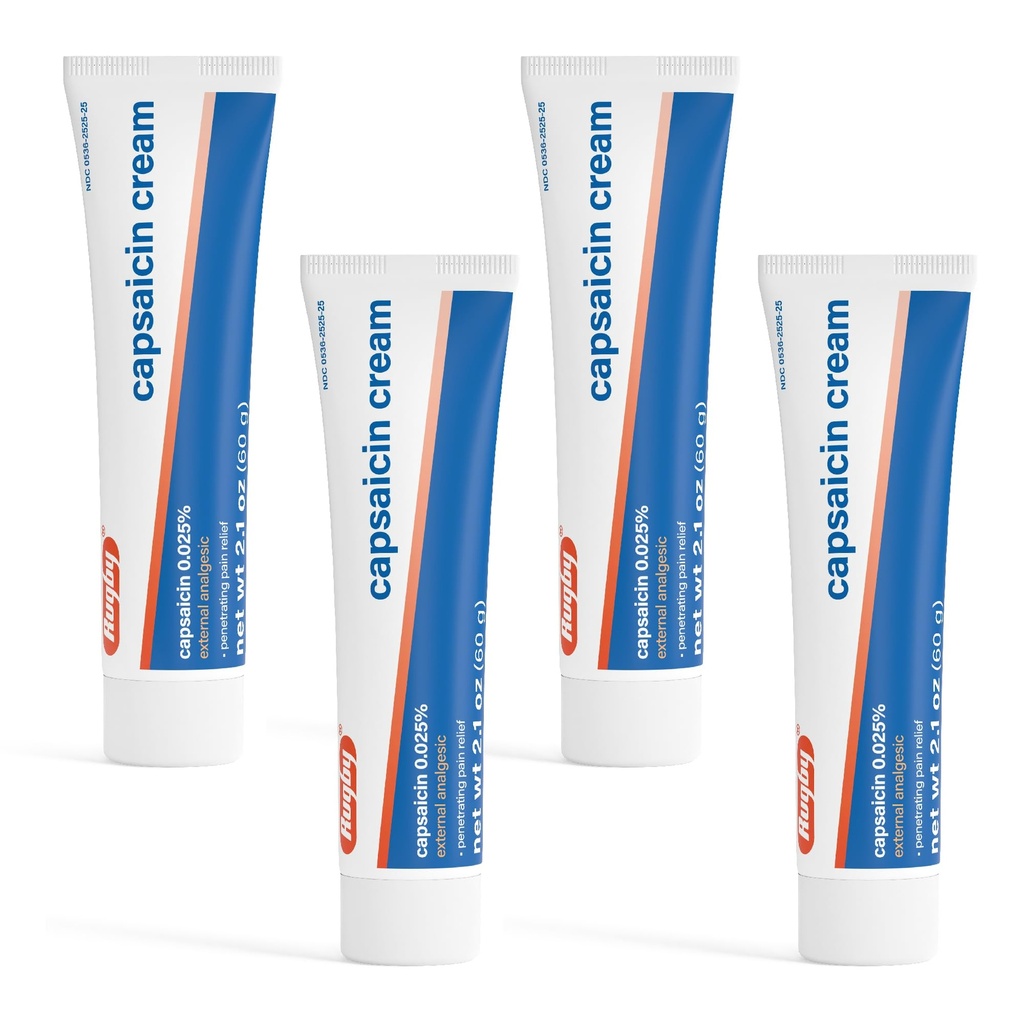 Rugby Capsaicin 0,025% Cream for Penetrating Pain Relief - 2,1 Oz (60g) (4 Pack)
