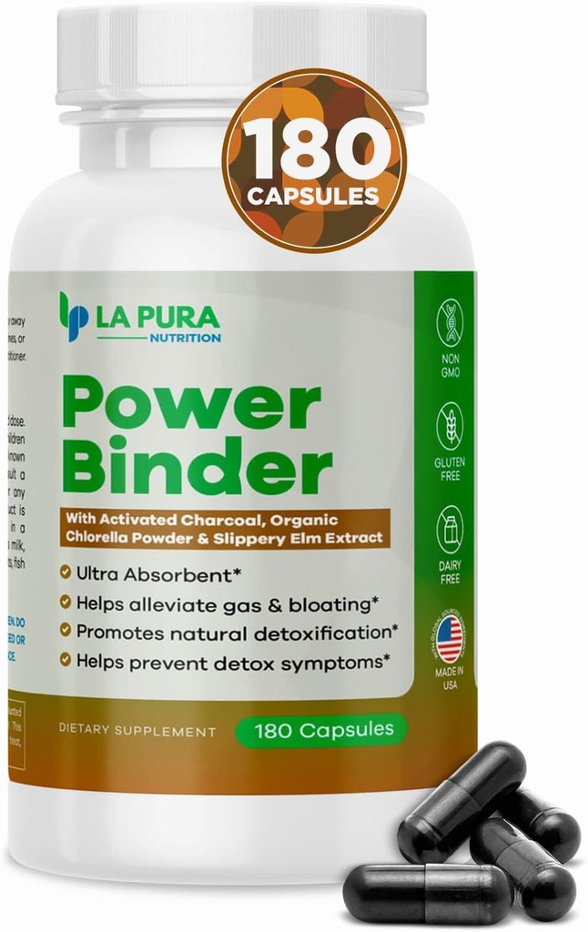 LaPura Power Binder Vermengen en reinigen met actieve Charcoal, Organic Chlorella Powder & Slippery Elm Extract Helpt Alleviate Gas & Bloating