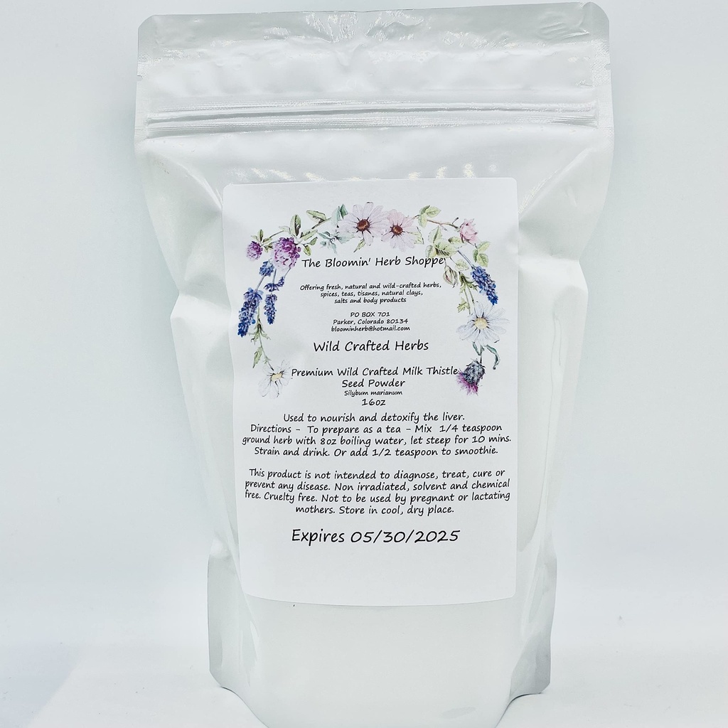 Liphontcta Wildcrafted Lait Thistle en poudre 16oz Pound Raw Silybum Marianum The Bloomin Herb Shoppe Pure Aromatic Potent Foie Bulk