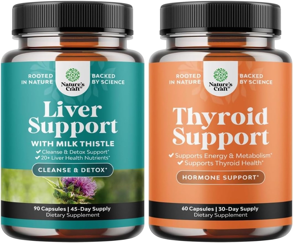 Bundle of Liver Cleanse Detox & Repair - Silymarin Milk Thistle Dandelion Root, Beetwortel & Artichoke Extract & Thyroid Support - L Tyrosine, Bladderwrack, Selenium & Ashwagandha voor Hormone Balance