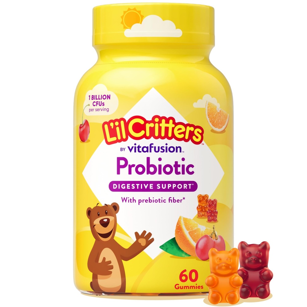 Supplément gommy probiotique quotidien pour les enfants, pour le soutien de la santé digestif, raisin, cerise et arômes d'orange, 60 gommies