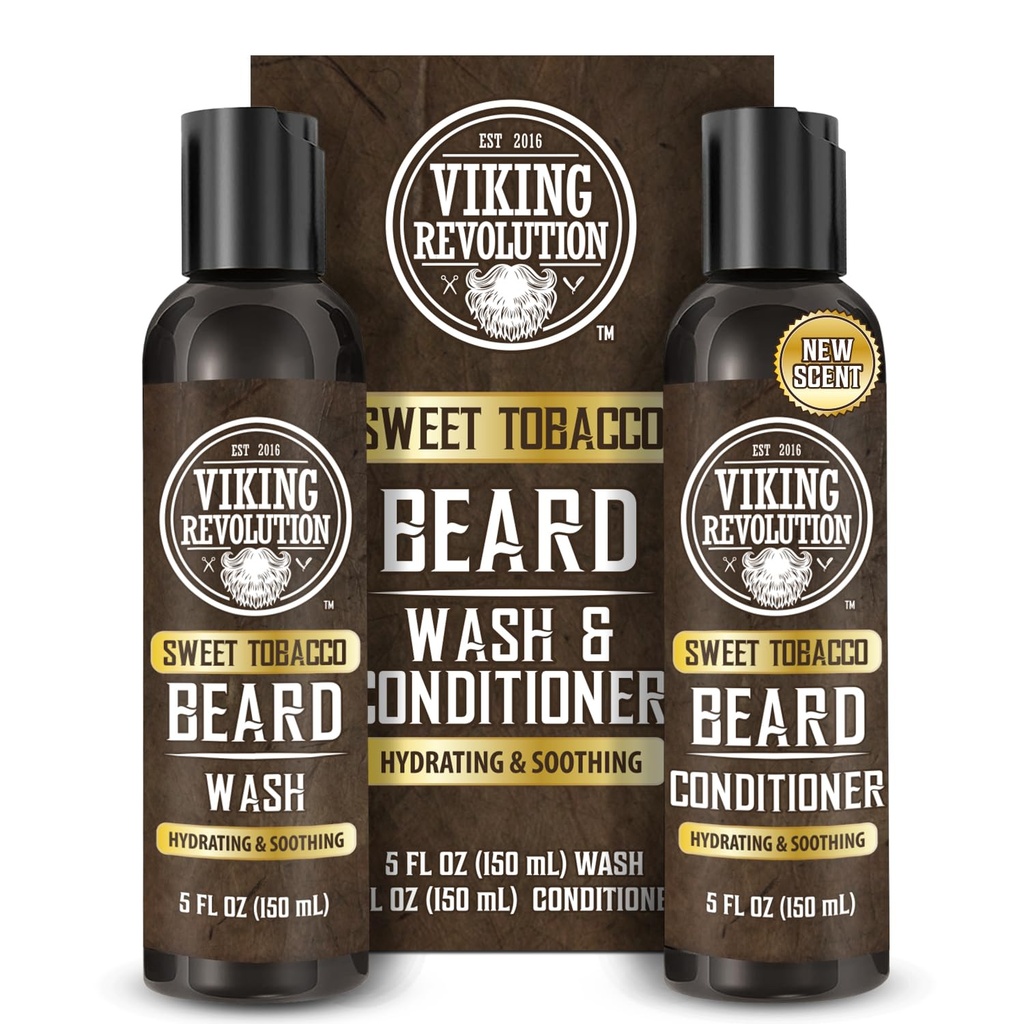 Viking Revolutie Baard Wash en Baard Conditioner voor mannen met Argan Oil en Jojoba Oil - Baard Softener en Versterker Baard Care Baard Shampoo en Conditioner met Baardolie (5oz, Sweet Tobacco)