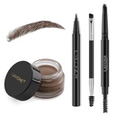 Lavone make-up kit met wenkbrauw stempel potlood, waterdichte wenkbrauwpotlood & Pomade, Eyeliner, Dual-end wenkbrauwborstel, donkerbruin