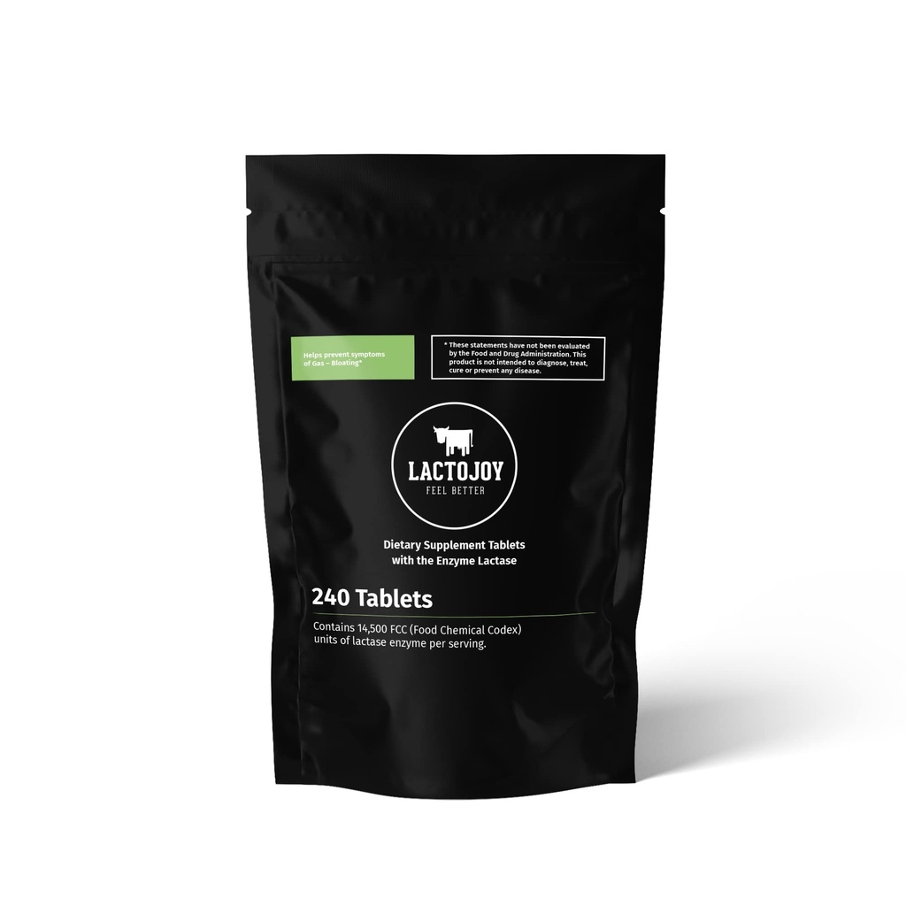 LactoJoy Lactase Pillen 14.500 FCC I 240 Pieces Refill Package I Krachtige Lactase Enzymen voor Lactose Onverdraagzaamheid I Ultra Pure Lactase voor Verbeterde Vertering I 100% Veganistisch