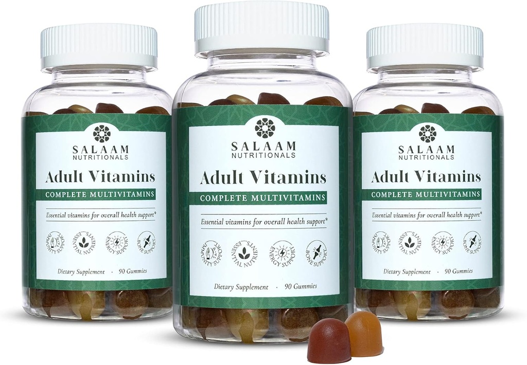 Salaam Nutritionals - Adult Multivitamines, Vitamine Gummies voor Vrouwen en Mannen, Multivitaminen voor Volwassenen met 11 Essentiële Vitaminen en Mineralen, 90 Tellen, 3 Verpakkingen