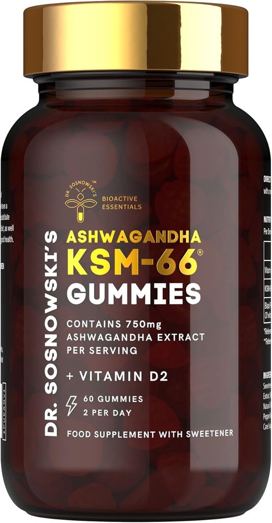 Dr Sosnowski's BioActive KSM-66 Ashwagandha Gummies 750mg Ashwagandha Extract met vitamine D2 (60 Gummies)