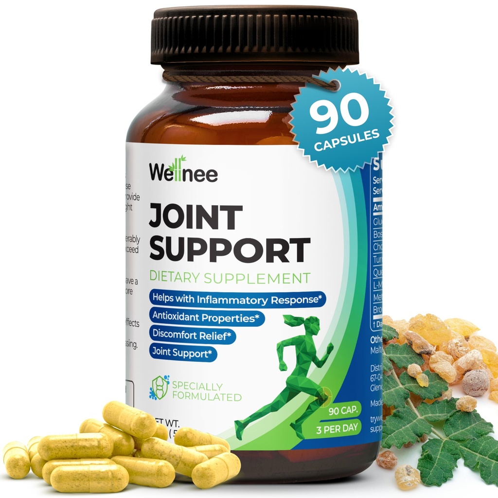 Wellnee Joint Support Supplement - Glucosamine Chondroitin MSM, Boswellia & Turmeric - Relives Joint Discomfort & supports Flexibiliteit - Wellknee Joint Support - 90 capsules, 30 porties