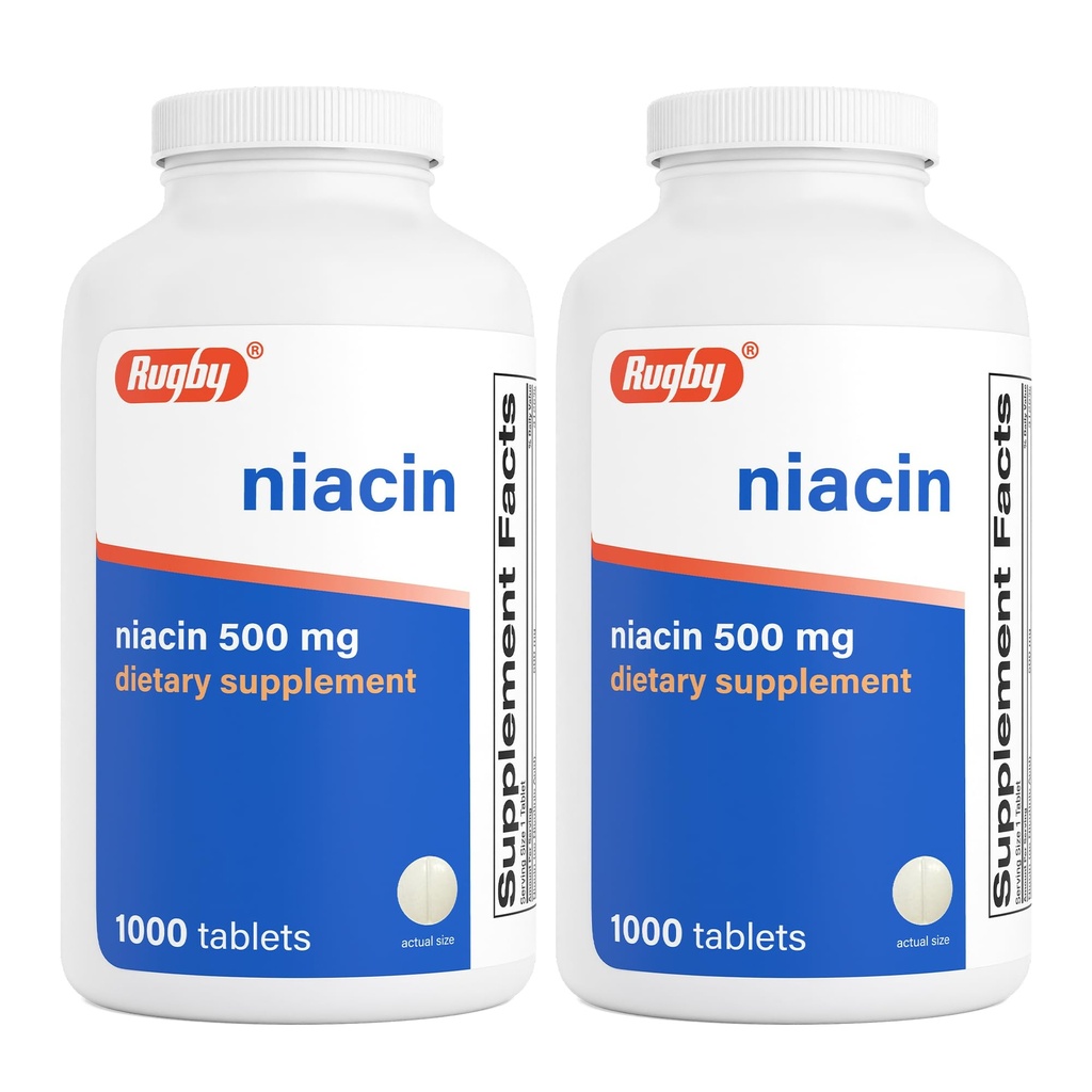 Rugby Niacin 500mg - Vitamine B3 Supplement voor mannen en vrouwen - 1.000 tabletten (2-pack)