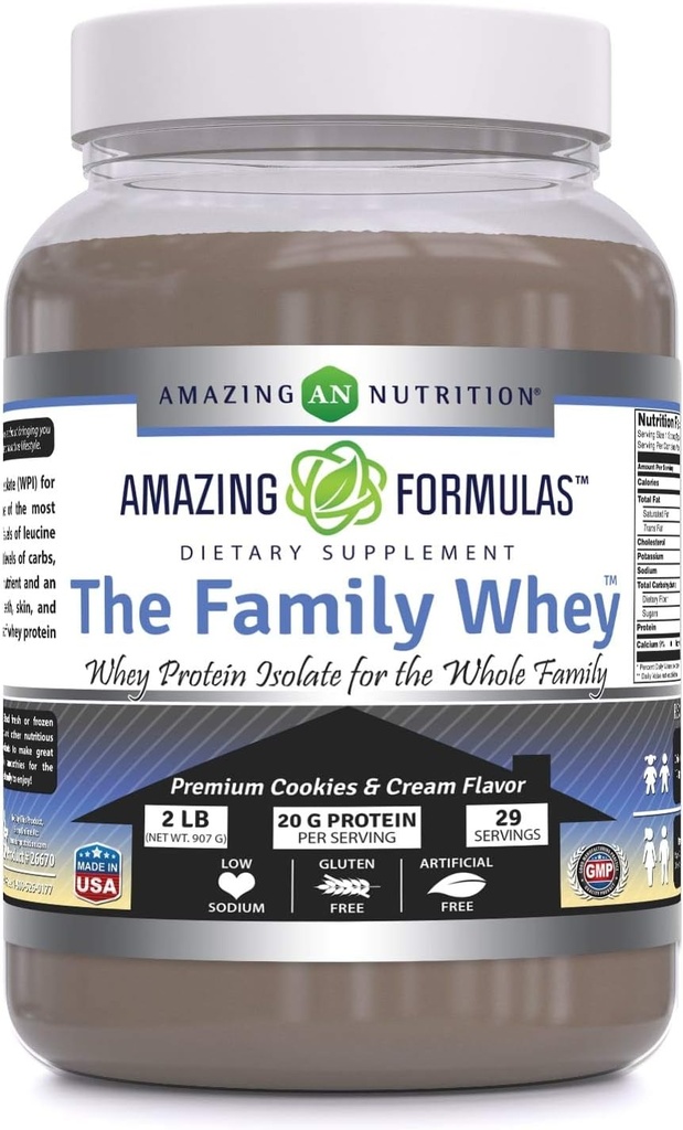 Verbazingwekkende formules De familie Wei eiwit (isolaat) poeder voor het hele gezin - 2 lbs - meest complete en zuiverste vorm van eiwit - Glutenvrij (Cookie & Cream)
