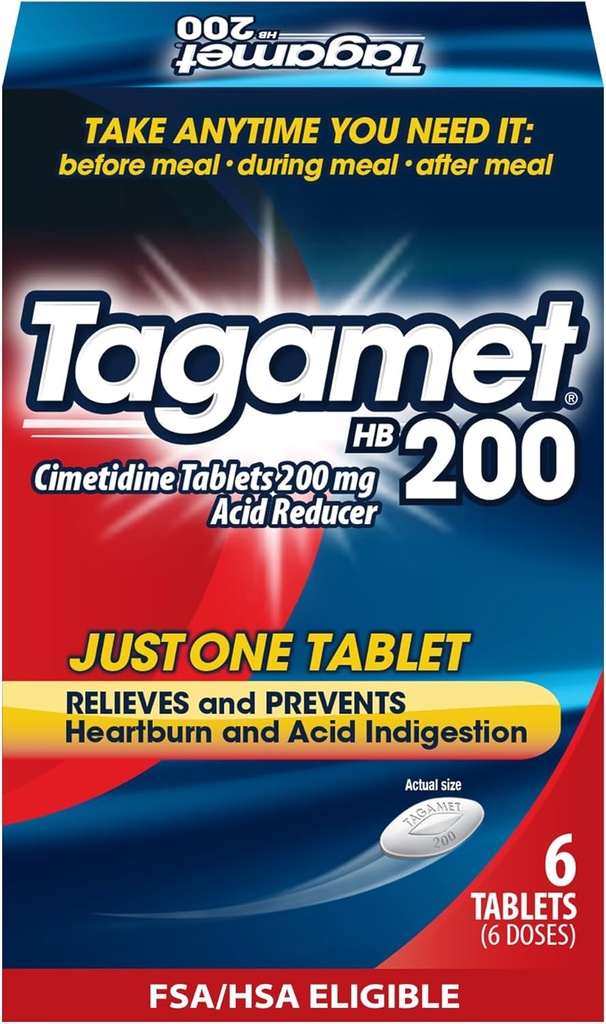 Tagamet HB 200 mg Réducteur d'acide cimétidine et soulagement des brûlures d'estomac, soulagement et prévention de l'indigestion, 6 Compte