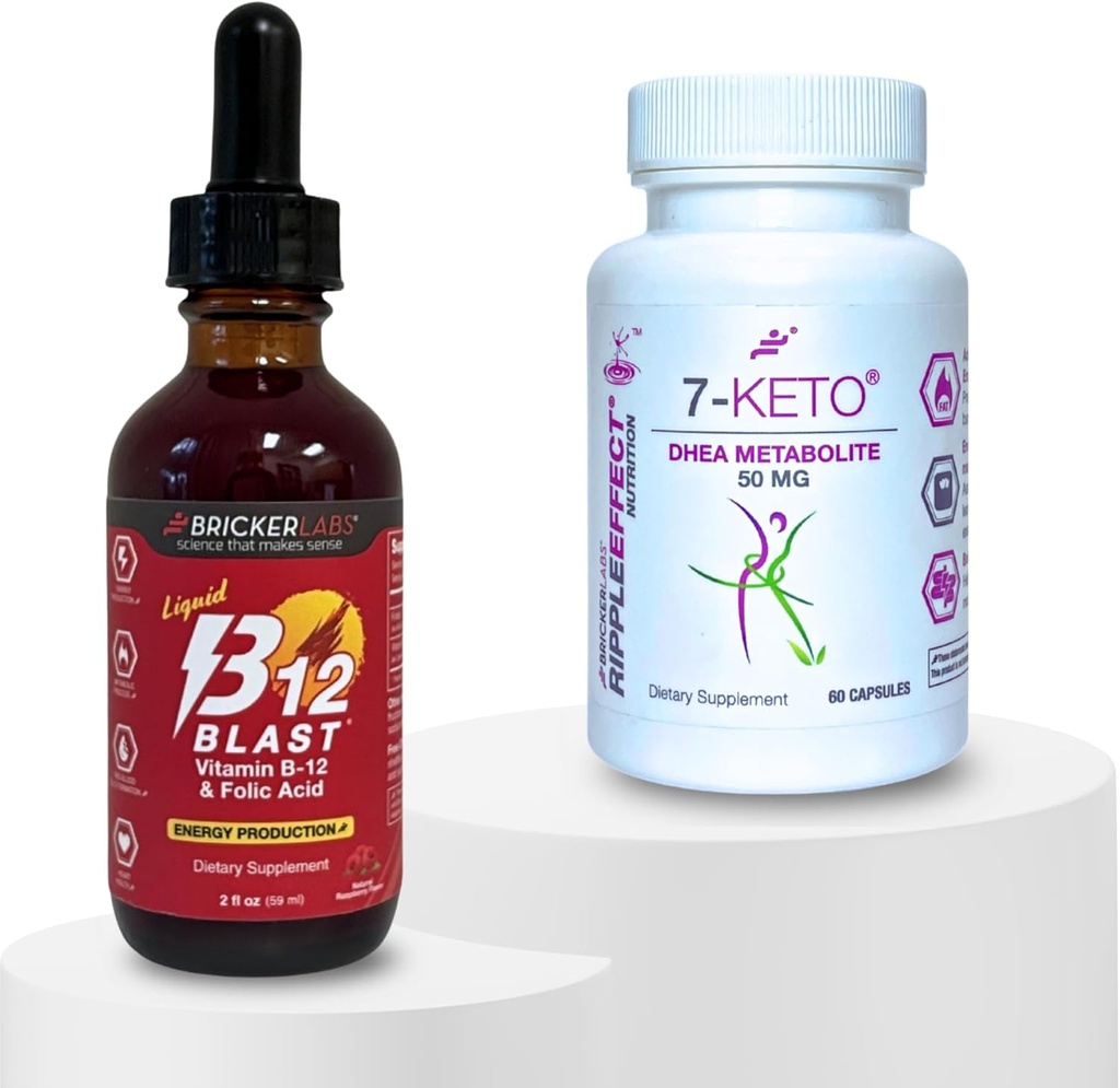 Bricker Labs B-12 Blast Liquid Vitamin B-12 + 7-Keto DHEA Metaboliet 50 mg - Actieve levensduur: Energie- en gewichtsmanagement Supplement bundels