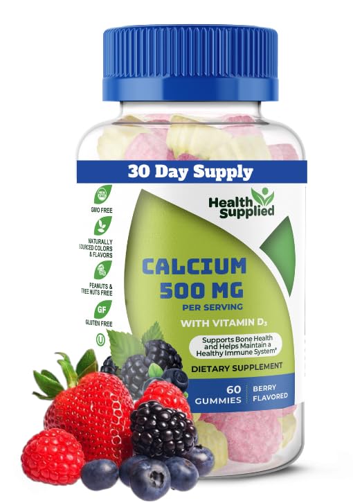 Calcium 500mg met vitamine D3 1000 IE Gummies Daily Dieetsupplement Bone Strength, Growth, Tanden voor volwassenen, tieners, kinderen 