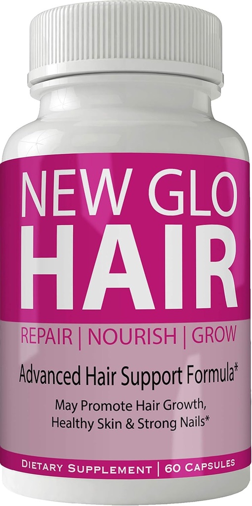 Nieuw Glo Hair Skin and Nails Supplement - Geavanceerde unieke Haargroei Vitaminen en Mineralen met Biotine - Glutenvrij 60 Capsules - Haar Lash Skin en Nails Extra sterkte Formule Groei Booster