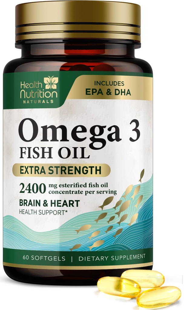 Omega 3 Visolie 2400 mg - Triple Strength Omega-3 Supplementen - Natuurlijke hersenen Hartgezondheid en Immune Ondersteuning - Vetzuren met EPA & DHA - Wild gevangen gezuiverde visolie supplement - 60 Softgels