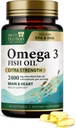 Omega 3 Visolie 2400 mg - Triple Strength Omega-3 Supplementen - Natuurlijke hersenen Hartgezondheid en Immune Ondersteuning - Vetzuren met EPA & DHA - Wild gevangen gezuiverde visolie supplement - 60 Softgels