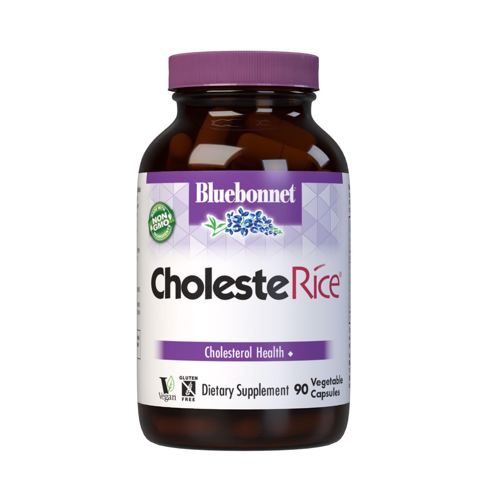 Bluebonnet Nutrition CholeseRice Plantaardige Capsules, Red Gist Rice, Plant Sterols, Pantetine, CoQ10, Policosanol, Veganistisch, Vegetarisch, Niet GGO, Glutenvrij, Melkvrij, SOY-FREE, 90 plantaardige Capsules