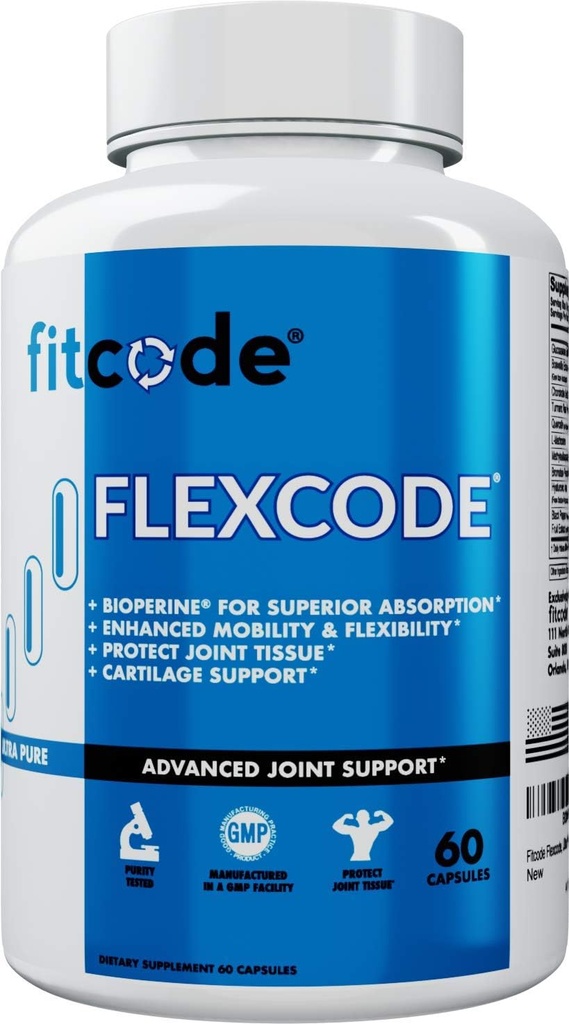 fitcode Flexcode Ultra Premium Joint Support, Glucosamine, Kurkuma, MSM, Chondroitin, Hyaluronzuur, Glutenvrij, voor mannen en vrouwen (30 porties)
