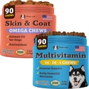 Natural Dog Company Multivitamine Supplement Kauwen + huid en jas supplement Kauwen voor honden - Uitgebreide voedingsverzorging voor gezonde huid, glanzende jas, gezamenlijke ondersteuning, en immuunsysteem Boost