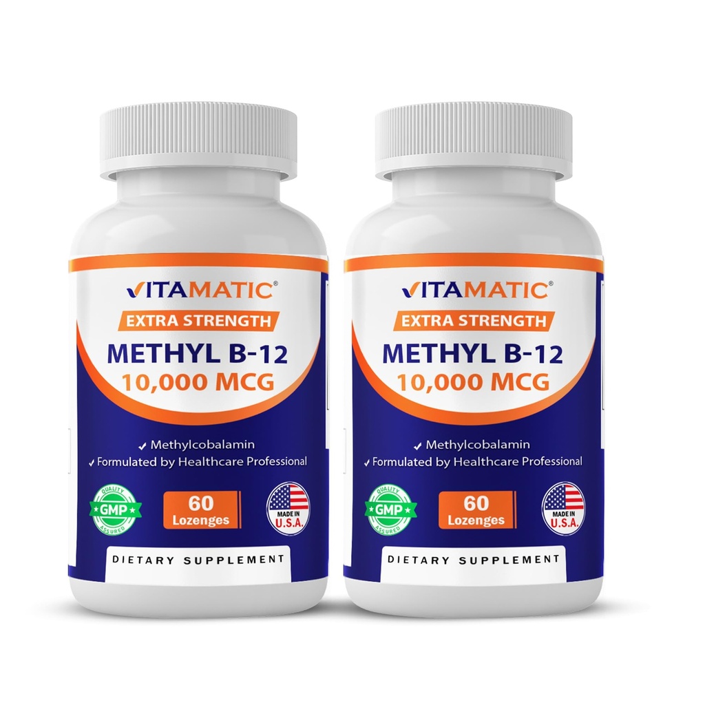 Vitamatic Methyl Vitamine B12 (methylcobalamine) 10.000 mcg (10mg) 60 Lozenges - Superieure bron van vitamine B12 (2 verpakkingen)