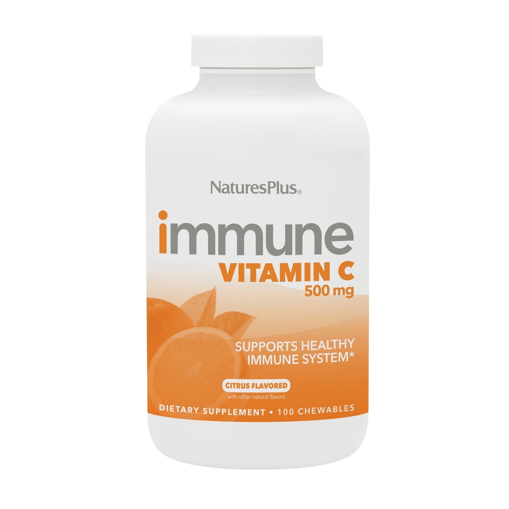 NaturesPlus Immune Vitamin C, Citrus - 100 Chewables - All-Natural Immune System Support - High-Potency Formula with Bioflavonoids & Superfoods - Non-Acidic & Gentle on the Stomach - 100 Servings