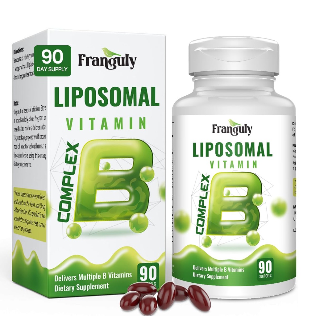 Liposomal B Complex Ontworpen voor hoge absorptie B Vitaminen met Choline Inositol Vitamine B1, B2, B3, B5, B6, Biotine, Folaat, Gemethyleerde B12- Immune, Energie, Hersen Hart Ondersteuning 90 Softgels