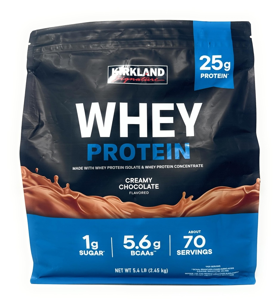 Kirkland Signature Whey 25g Protéines,1g de sucre,5,6g BCAAs, environ 70 portions Chocolat crémeux Aromatisé
