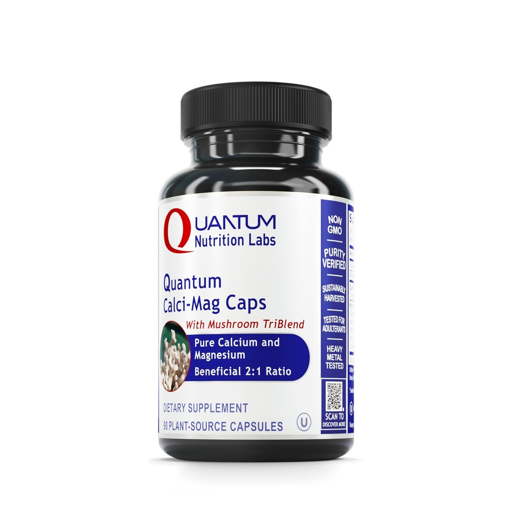 Quantum Nutrition Labs Calci-Mag Caps - Supplément de magnésium de calcium, supplément de calcium, complexe de magnésium pur et de champignons avec la Mane Reishi & Lions - 300 capsules végétariennes