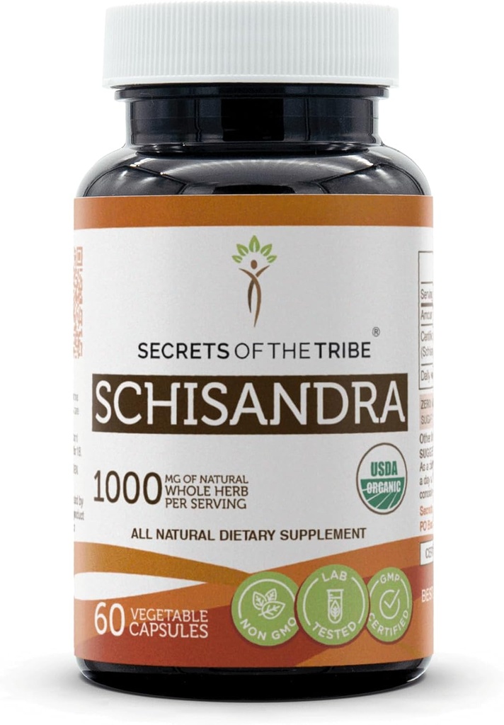 Geheimen van de Stam Schisandra USDA Biologische 60 Capsules Gemaakt met Biologische Vegetarische Capsules en Biologische Schisandra (Schisandra Chinensis) Gedroogde Bessen (60 capsules)
