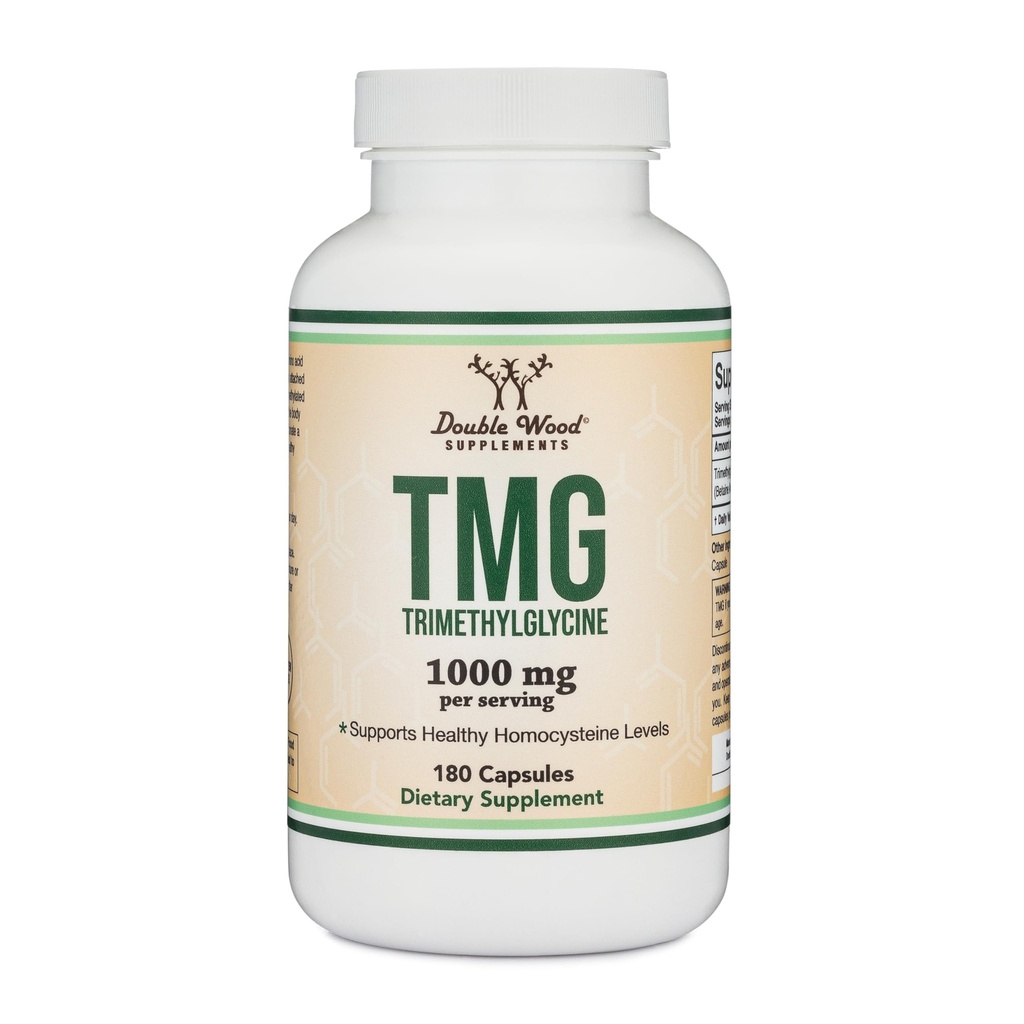 Double Wood Supplements TMG trimethylglycine Supplement 1000mg Per Serving, 180 Capsules (TMG Supplements for Homocysteïne Control) Echte TMG met Fishy Smell, Glutenvrij, Non-GMO