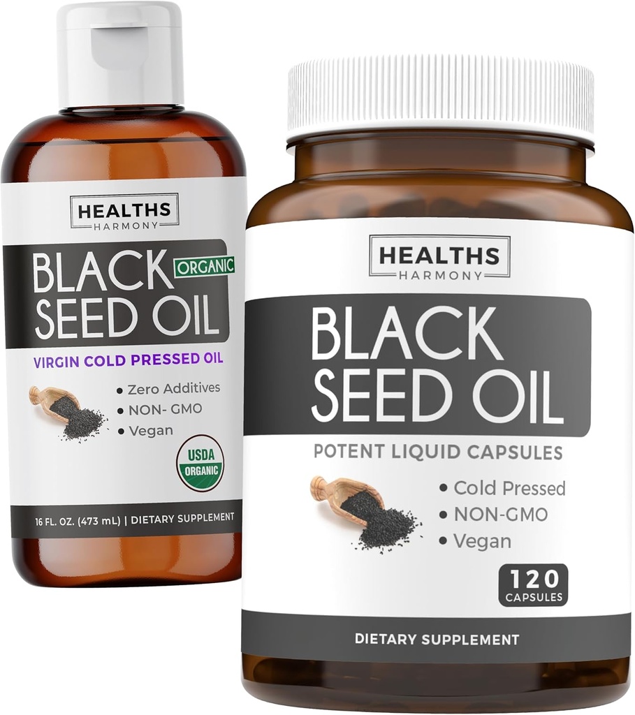 Black Seed Oil Liquid & Soft-Gels (2-maandvoorraad) Black Seed Oil Liquid & Capsule Combo (16fl.oz & 120 Soft-Gel Capsules) 100% Premium Cold-Pressed Nigella Sativa Black Cumin Seed Oil (Non-GMO)