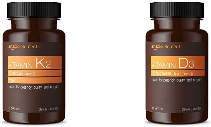 Elementen Vitamine K2 (100 mcg, 65 capsules) en Vitamine D3 (5000 IE, 180 Softgels)