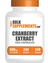 BulkSupplements.com Cranberry Extract Capsules - Cranberry Supplements for Men & Women, Herbal Supplement - Vegan & Gluten Free, 1 Capsule per Serving (500mg), 240 Tel (Pack of 1)