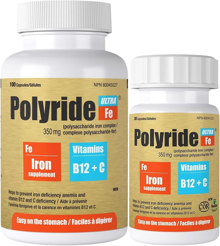 Ultra Polysaccharide Iron Supplement Complex 350 Mg - Energy Support with Iron - treat iron deficiëntie anemie - 125 mg vitamine C en 1000 mcg vitamine B12 - 30 capsules