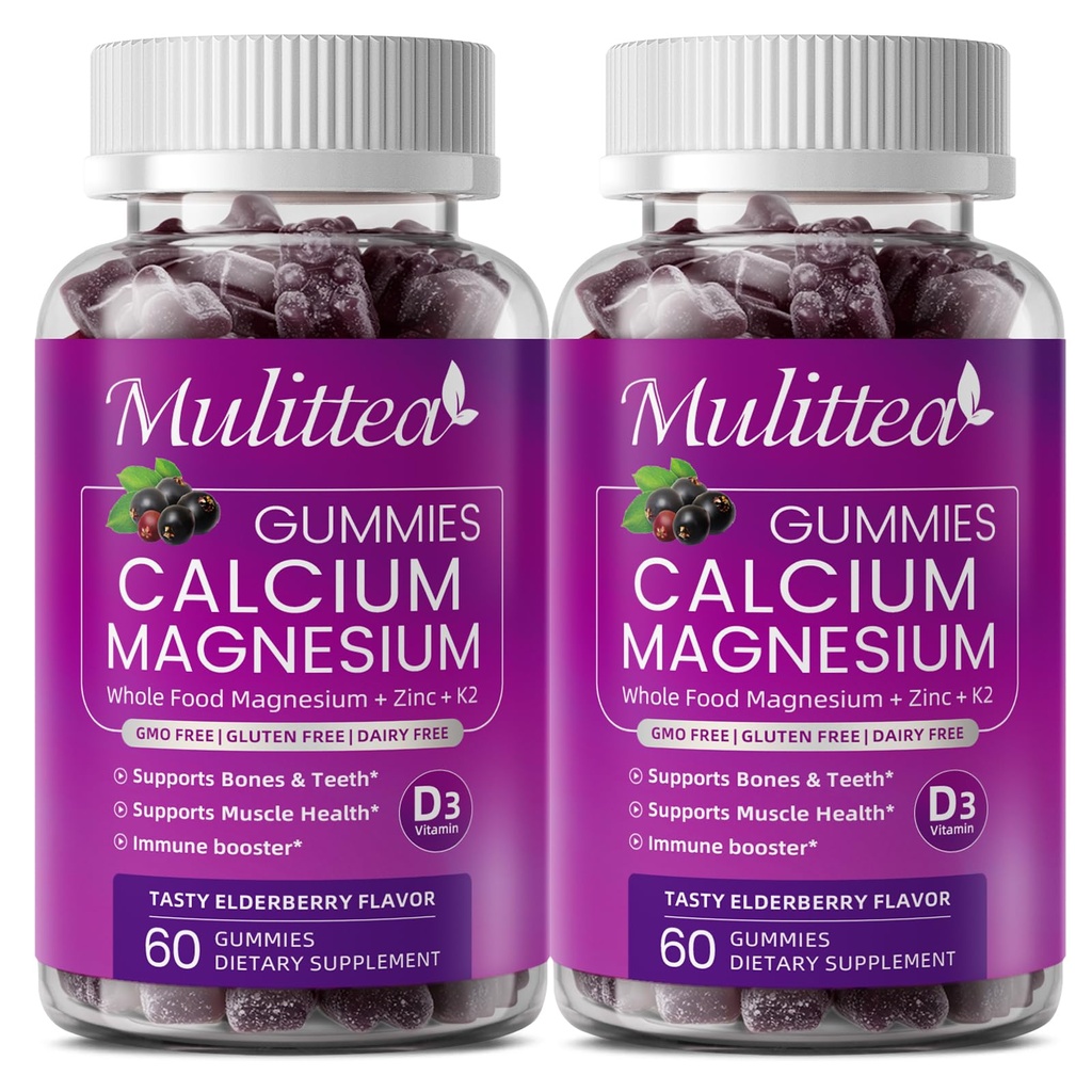 Calcium Magnesium Zink Gummies met hoge absorptie Magnesium Glycinate 200mg, Kalium -Plat Calcium Supplement w/D3 & Sea Moss for Bone, Muscles, Calm Mood & Slaap Ondersteuning- Kinderen & volwassenen (2 Pack)