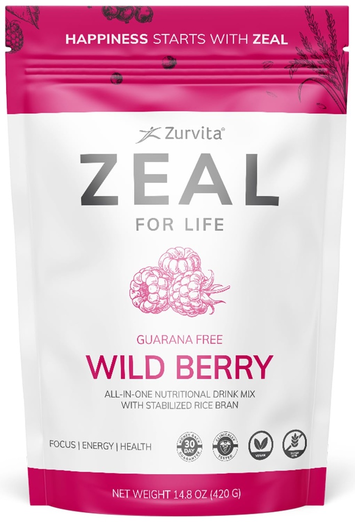 Zurvita - Zeal for Life 30-dagen Wellness Bag - Wild Berry (Guarana Free) - Voedingssupplement voor vitaliteit, Immuniteit en Wellness - 420 Gram