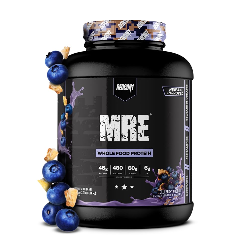 REDCON1 MRE Proteïnepoeder, Blueberry Cobbler - Maaltijd Vervanging Proteïne Blend Made with MCT Oil & Whole Foods - Proteïne with Natural Ingredients to Aid in Muscle Recovery (25 Servings)